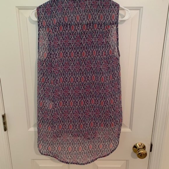 VTG H&M Sleeveless LIght Summer Blouse Button Up Collared Chiffon Purple/Pink - Picture 4 of 5